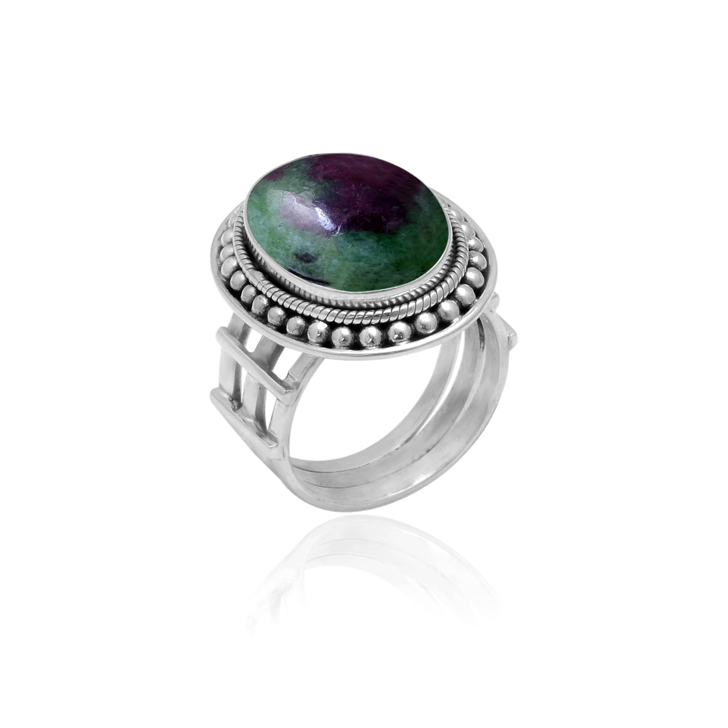 Ruby Zoisite Ring for Women - 925 Sterling Silver Bohemian Jewelry with Green & Red Gemstone - Handmade Trendy Unisex Ring - Perfect for Boho Fashion, Gifts & Everyday Wear - VSR-30