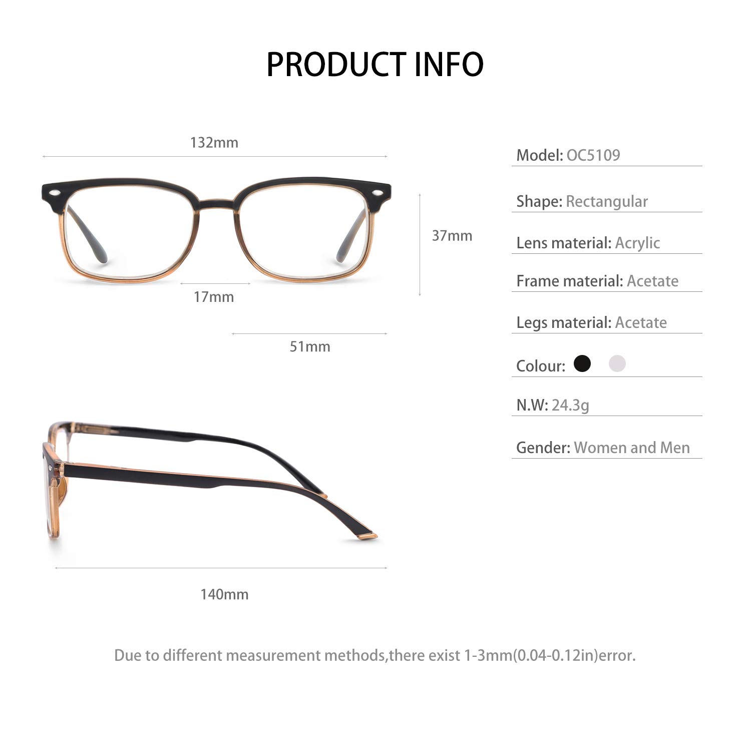 OCCI CHIARI Fashion Reading Glasses for Women & Men - Lightweight Eyeglass Frames with Spring Hinges - Perfect for Reading, Working, and Computer Use