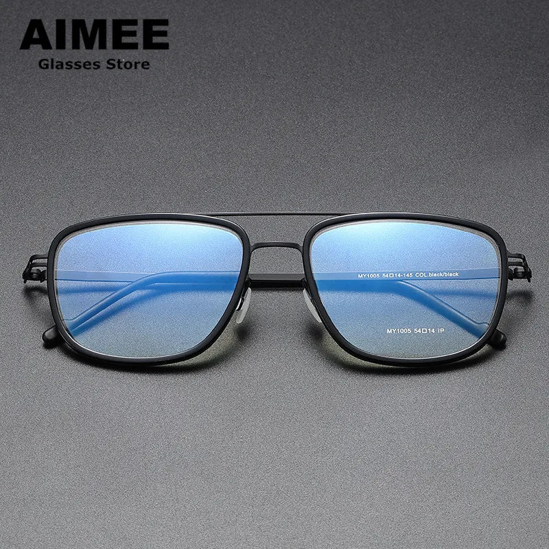 Aimee Unisex Full Rim Square Double Bridge Acetate Steel Eyeglasses 1315 - Stylish & Durable Frames for Men & Women - Perfect for Work, Reading & Fashion Accessories