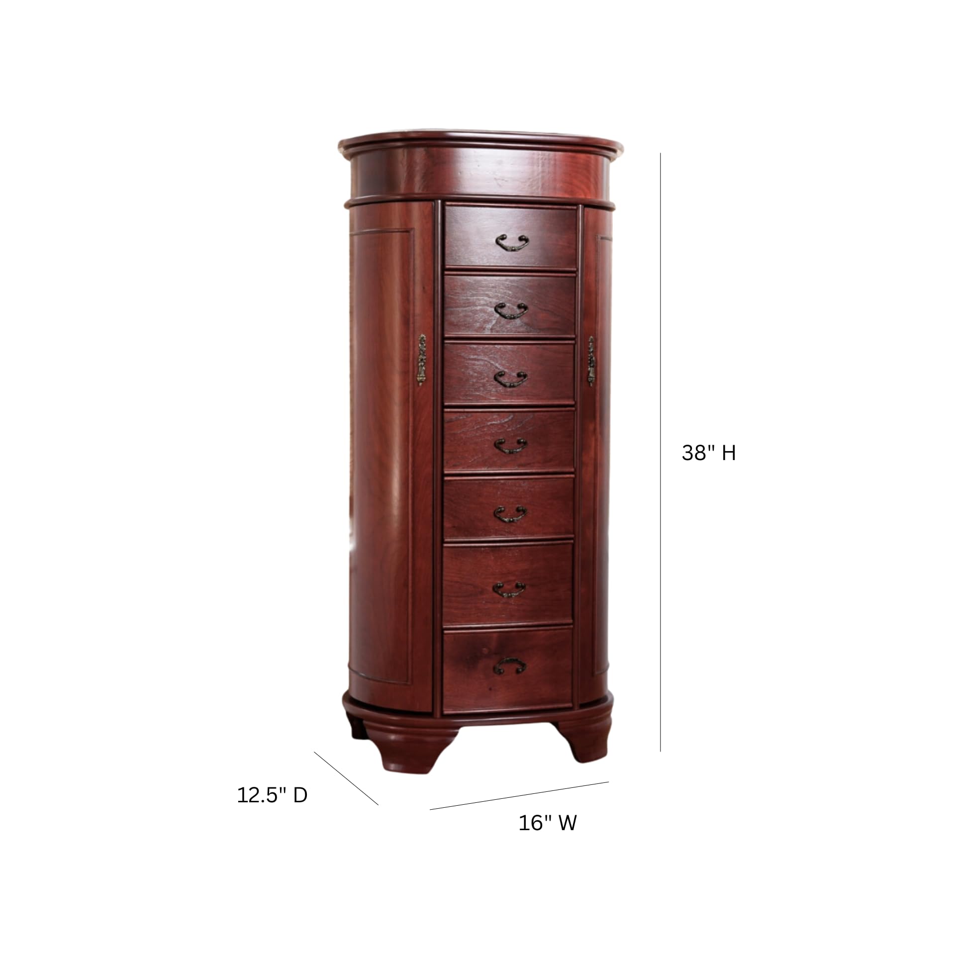 Daley Oval Jewelry Armoire - Stylish Cherry Wood Jewelry Box with Mirror & Drawers for Necklace, Ring & Earring Storage - Perfect for Bedroom Vanity, Closet Organization & Gift Giving