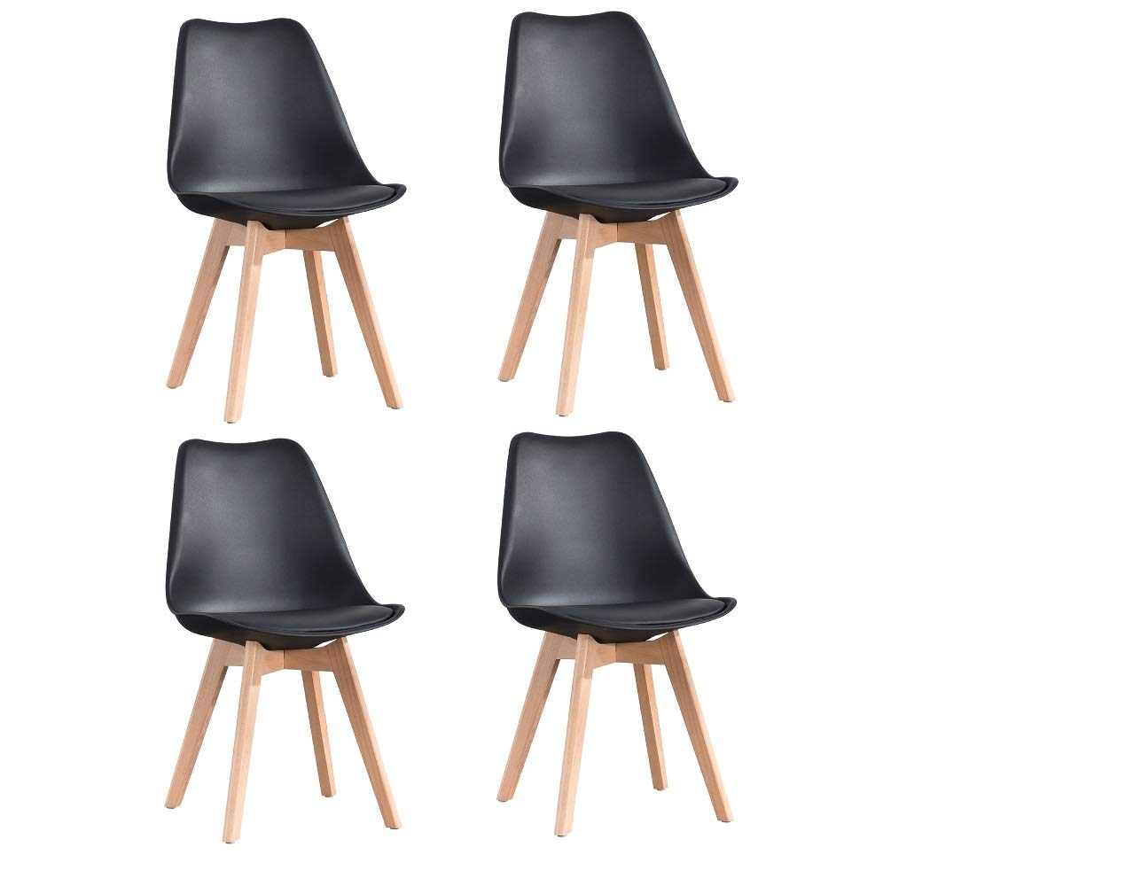 Mid Century Modern Dining Chairs Set of 4 - Solid Wood Legs with Cushioned Seat - Contemporary Design for Office, Lounge, Dining Room, Kitchen & Living Room (Black) - Perfect for Home Decor & Entertaining Guests