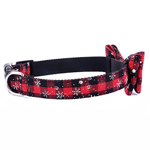 Christmas Dog Collar with Bow Tie - Plaid Pet Collar for Small/Medium/Large Dogs - Holiday Pet Accessory