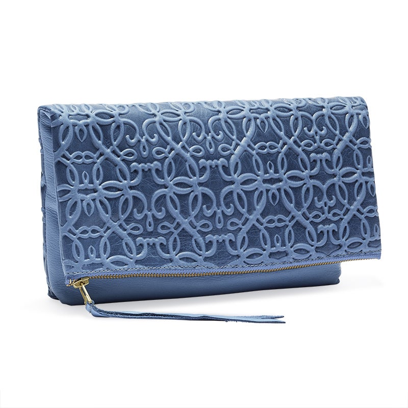Gabriel Leather Fold Over Clutch Handbag for Women - Premium Tidal Blue Crossbody Purse | Perfect for Evening Parties, Date Nights & Special Occasions