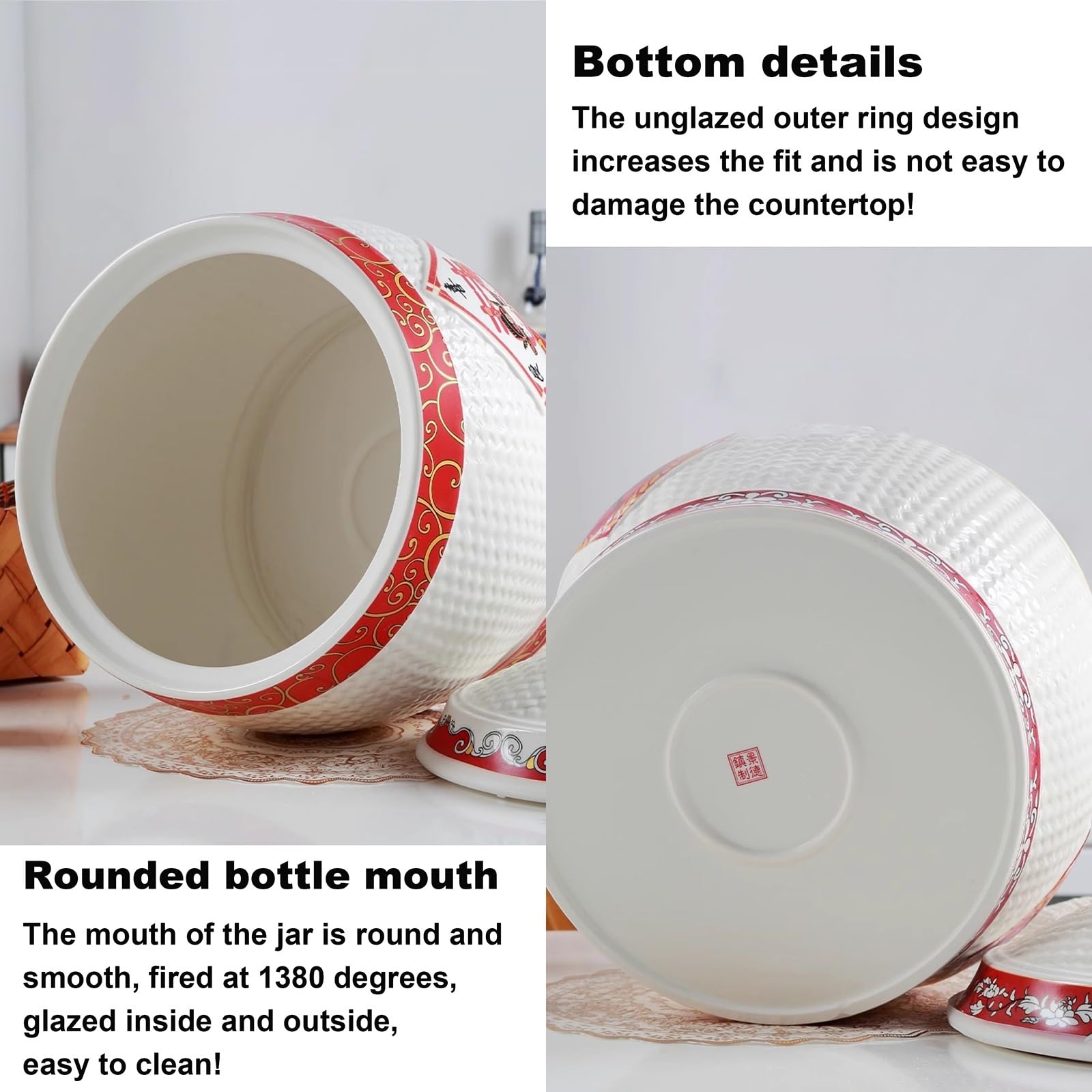 Large Airtight Ceramic Rice Storage Container with Tassel Design - 10L Capacity Grain Dispenser for Rice, Snacks, Coffee Beans & Dry Food | Perfect for Kitchen Pantry Organization & Bulk Food Storage