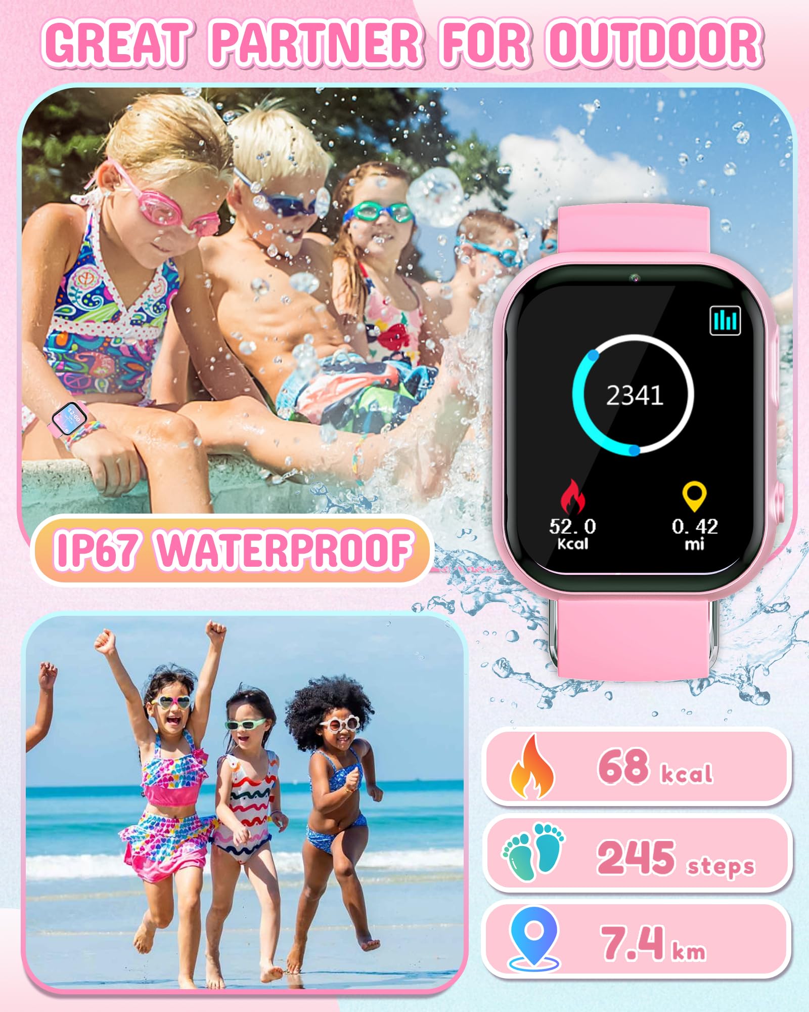Waterproof Smart Watch for Girls Age 3-9 with Dual Camera - Best Birthday & Christmas Gift Idea for Kids | Perfect for Outdoor Play, School Activities & Stocking Stuffers