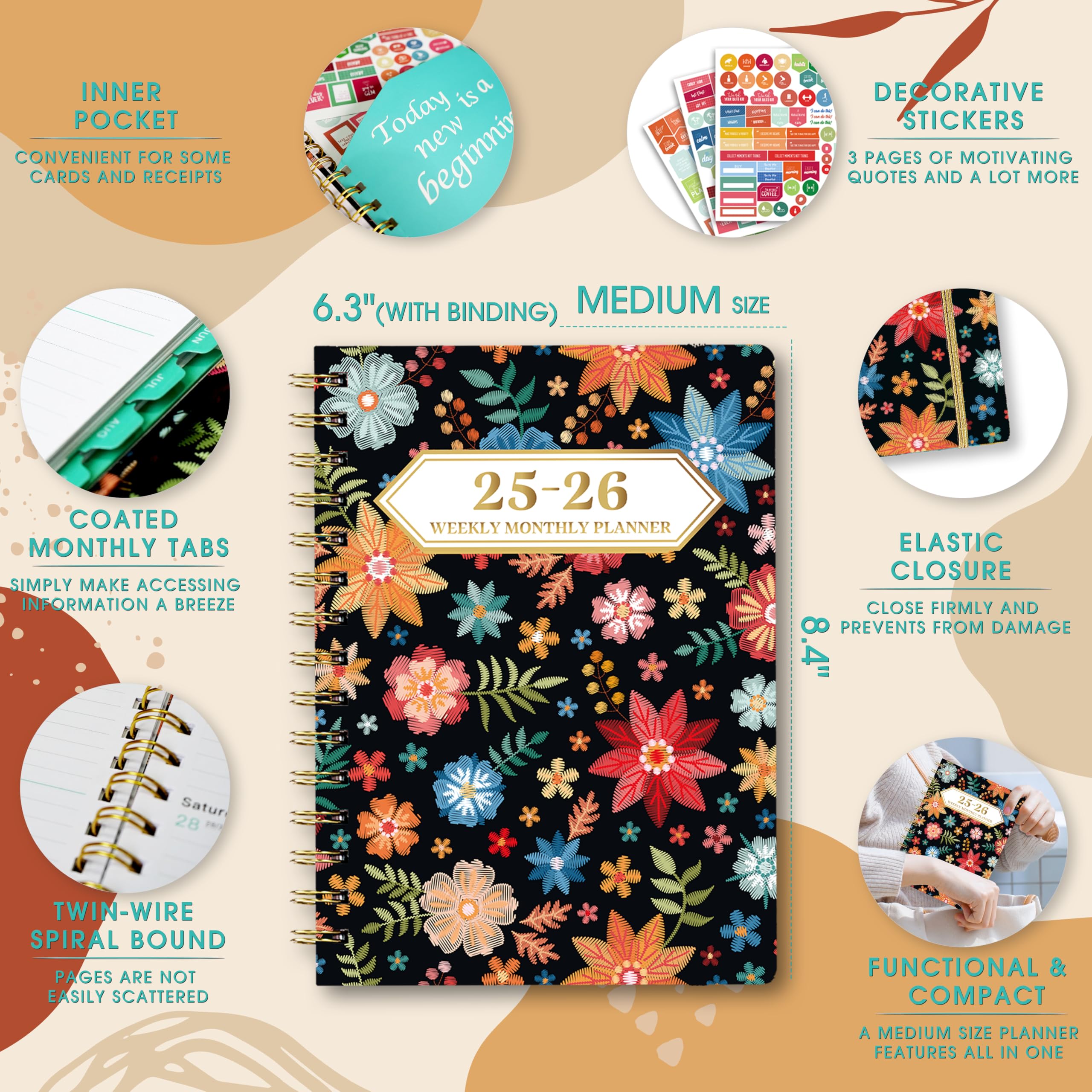 2025-2026 Academic Planner - 12 Month Weekly & Monthly Organizer from July 2025 to June 2026 - 8.4