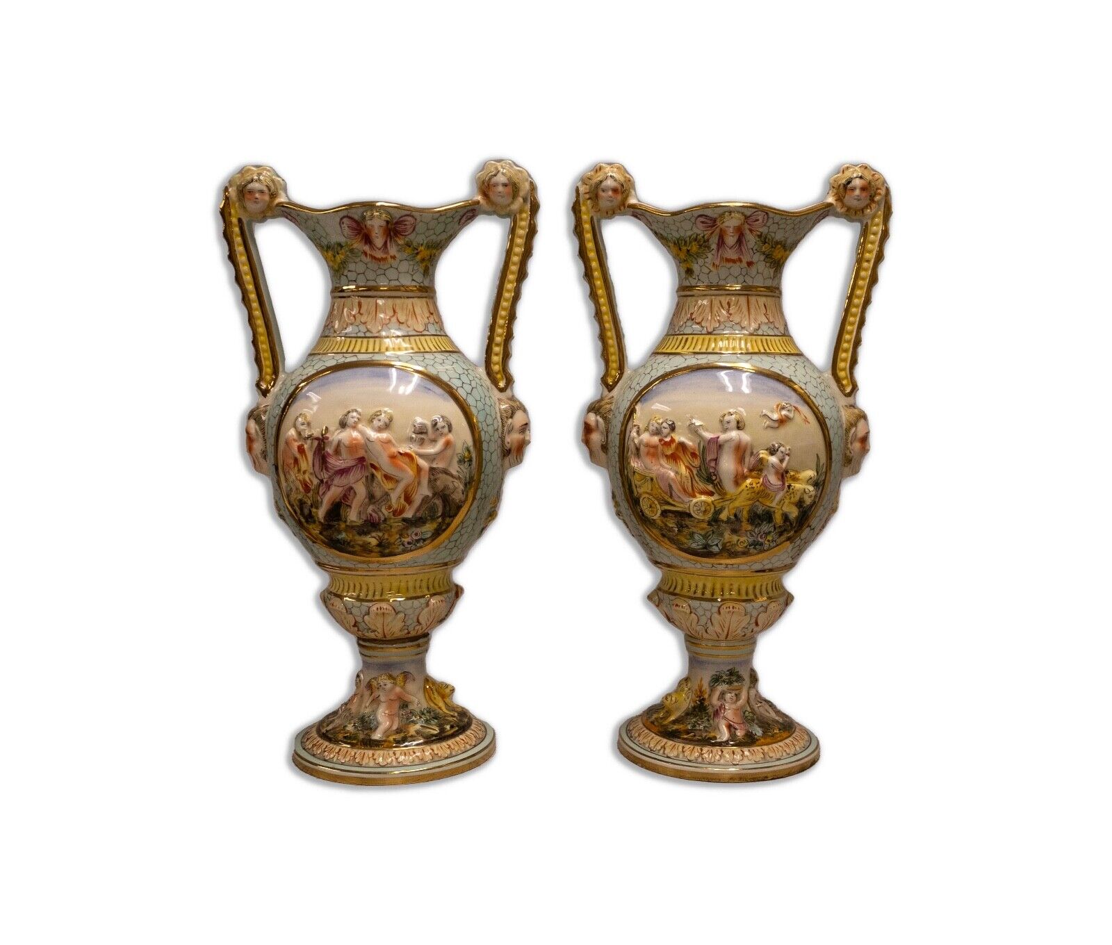 Antique Capodimonte Porcelain Vases - Pair of Classical Ornate Italian Vessels (2090) - Perfect for Home Decor, Wedding Centerpieces & Luxury Gift Giving