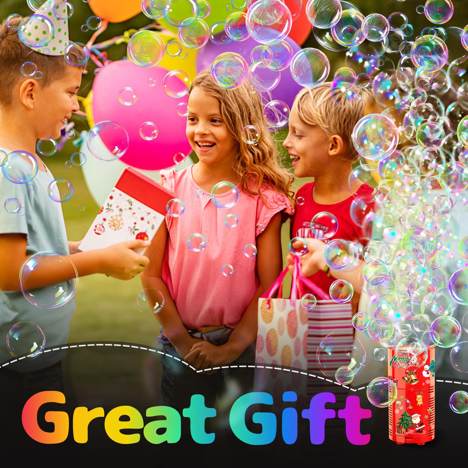 Fireworks Bubble Machine with LED Lights - 13 Nozzle Kids Party Bubble Blower with Adjustable Sound, Perfect for Birthday Parties, Christmas Celebrations & Chinese New Year Festivities
