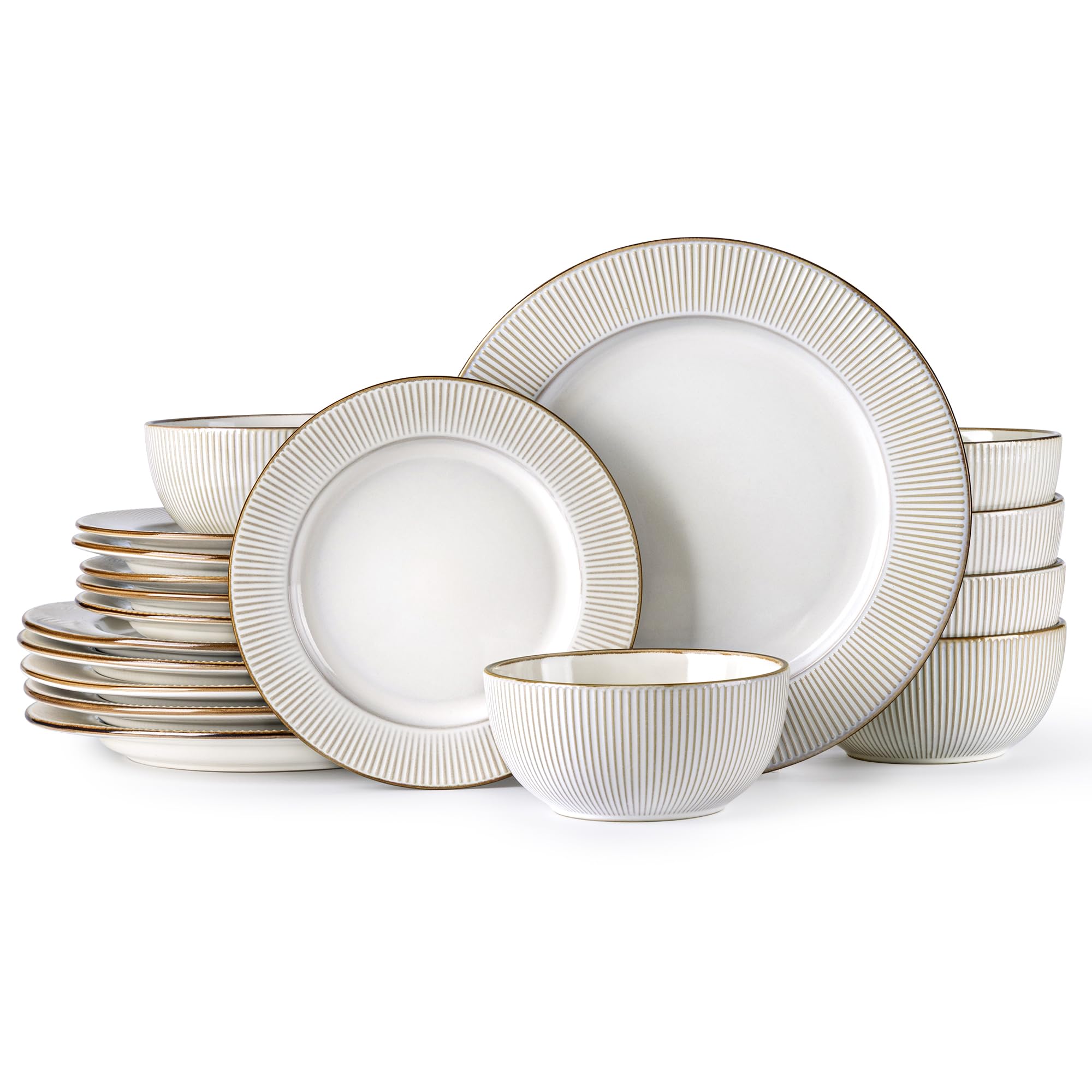 GBHOME 18-Piece Ceramic Dinnerware Set - Elegant Embossed Stoneware Plates & Bowls, Dishwasher & Microwave Safe - Perfect for Housewarming, Wedding Gifts & Family Dining (Service for 6) | Ideal for Everyday Meals, Dinner Parties & Special Occasions