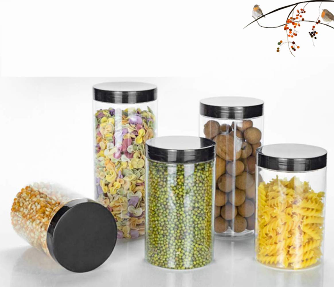 Lawei 8 Pack 34 oz Clear Plastic Jars with Black Lids - Airtight Food Storage Containers for Kitchen Pantry Organization, Perfect for Storing Dry Goods, Nuts, Cookies, Spices, Coffee & More - Ideal for Home, Office & Meal Prep