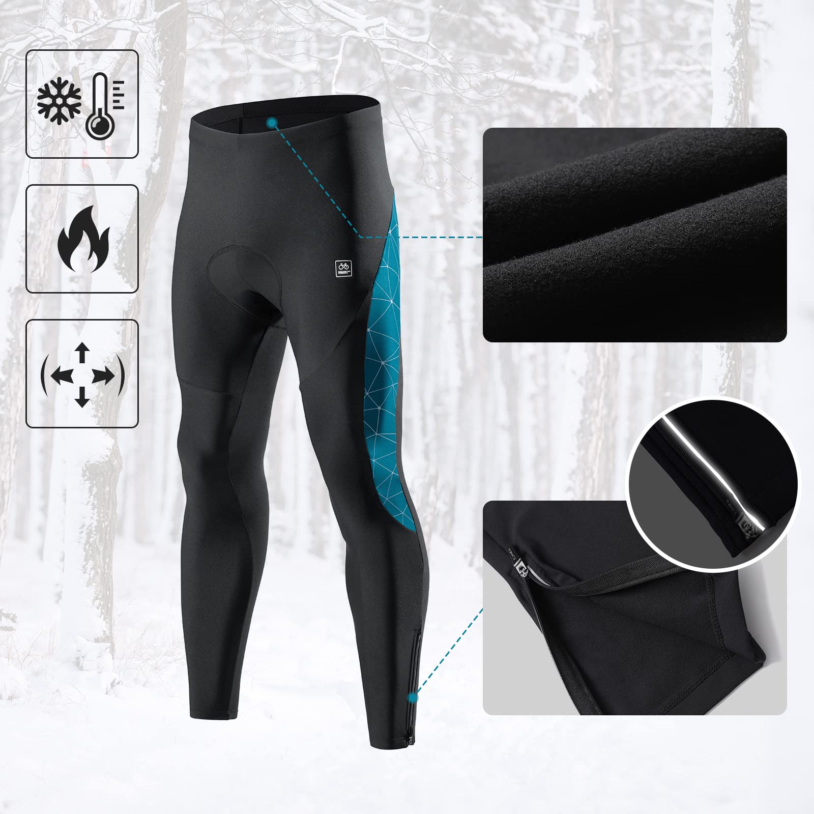 Santic Men's Cycling Tights - Padded Windproof Winter Pants for Biking & Outdoor Sports
