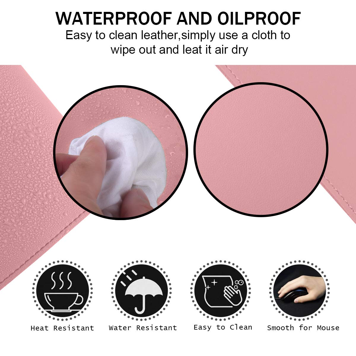 Eco-Friendly Cork & Leather Desk Mat - Waterproof Office Pad for Work & Gaming (Pink, 24x12Inch)