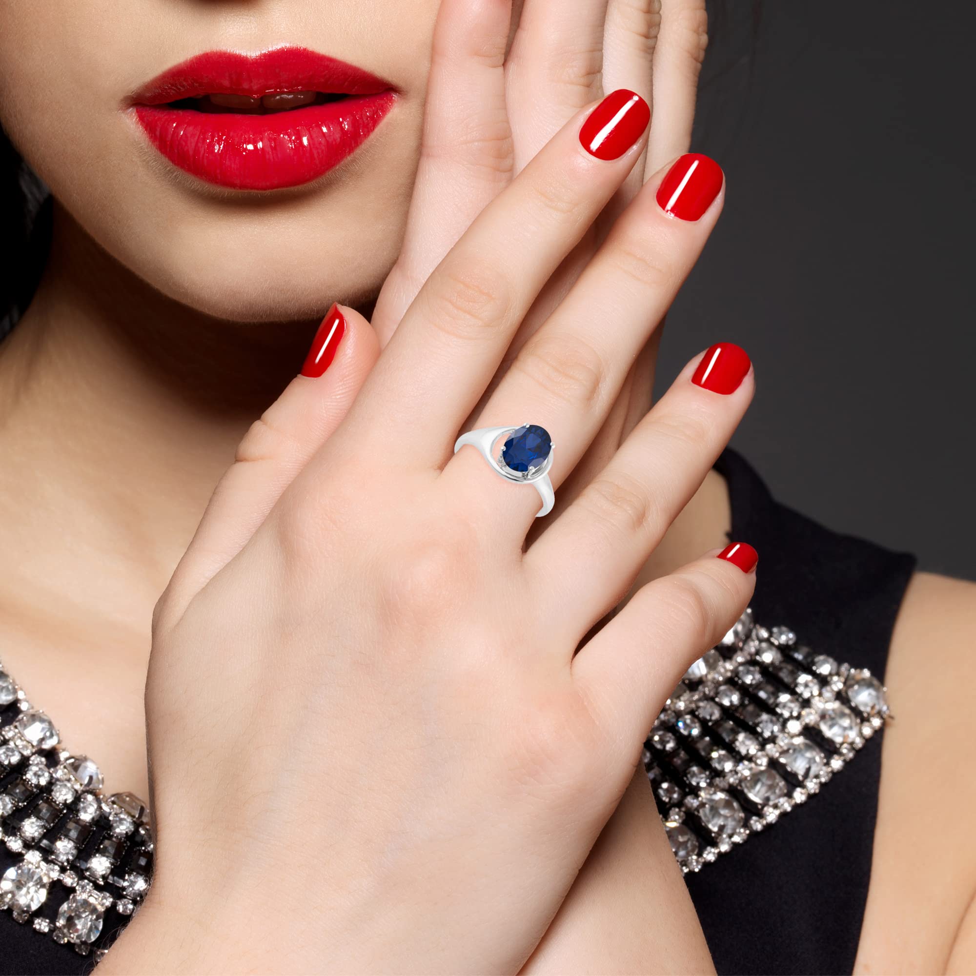 Blue Sapphire Solitaire Ring in Sterling Silver - Elegant Jewelry for Engagement, Wedding & Special Occasions