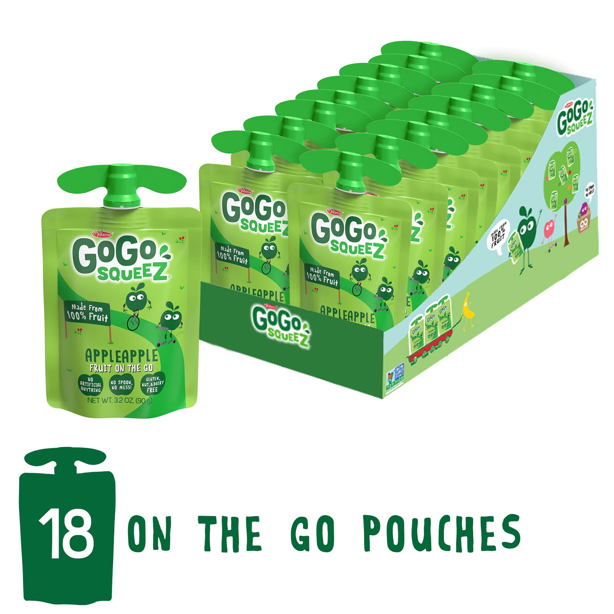 GoGo squeeZ Unsweetened Fruit Pouches - Apple, Banana & Strawberry Variety Pack (20 Count, 3.2 oz Each) | Healthy On-the-Go Snacks for Kids | Perfect for School Lunches, Road Trips & After-School Activities
