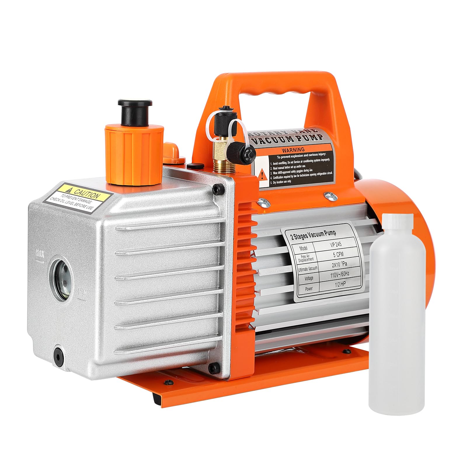 Garvee 5CFM 1/2HP Dual-Stage Rotary Vane Vacuum Pump with Oil Bottle - HVAC Tool for R12 R22 R134a R410a Refrigerants - Ideal for AC Repair, Refrigeration Maintenance, Resin Degassing & Vacuum Packaging