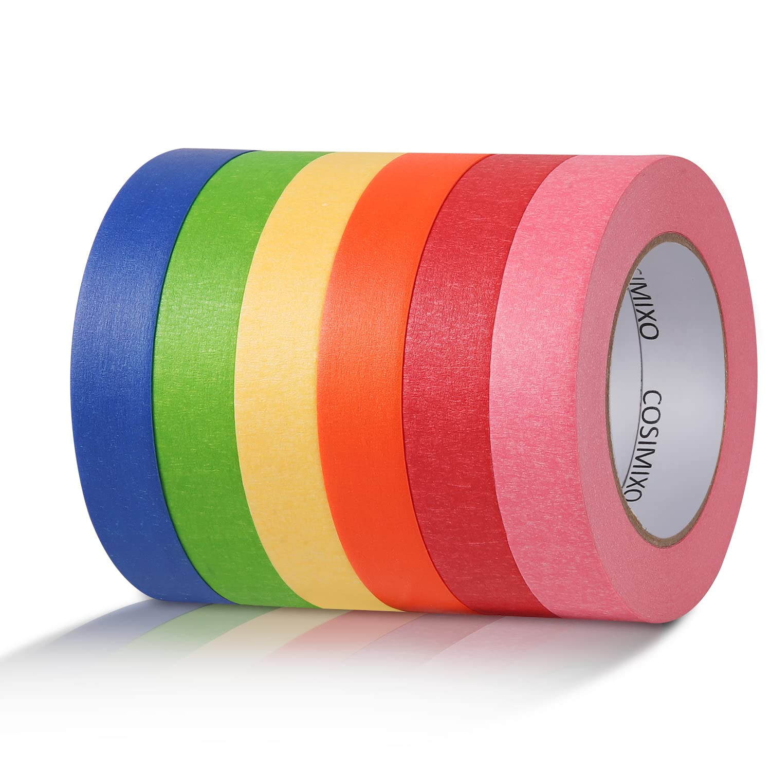 COSIMIXO 6-Pack Colored Masking Tape - 0.94 Inch x 60 Yards Rainbow Craft Tape Set for Teachers | Vibrant DIY Art, Science Lab Labeling, Classroom Decor & Office Organization | Washable Removable Washi Tape for Scrapbooking, Gift Wrapping & Bulletin Boards