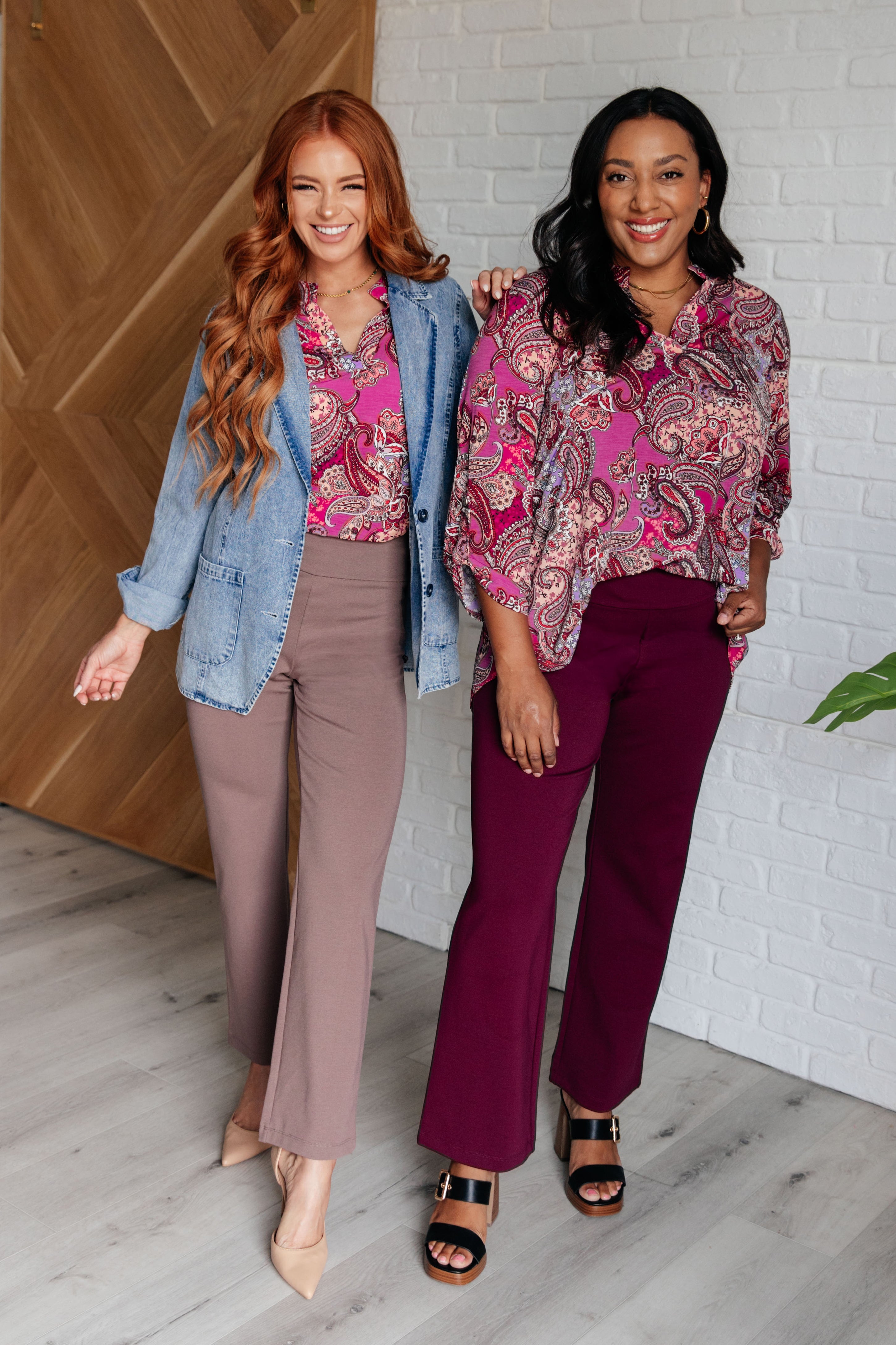 Lizzy Top Women's Blouse in Magenta & Wine Paisley Print - Elegant Flowy Shirt for Casual Wear, Office Outfits & Date Nights
