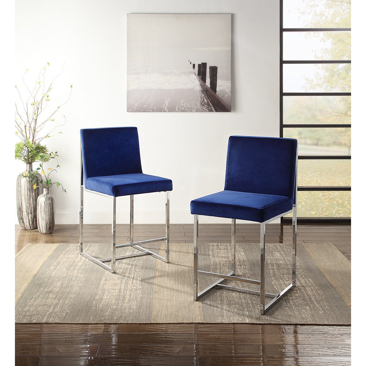 Amorra Blue Counter Height Bar Stools Set of 2 - Modern Kitchen Island Chairs for Breakfast Nook, Dining Room & Home Bar Seating