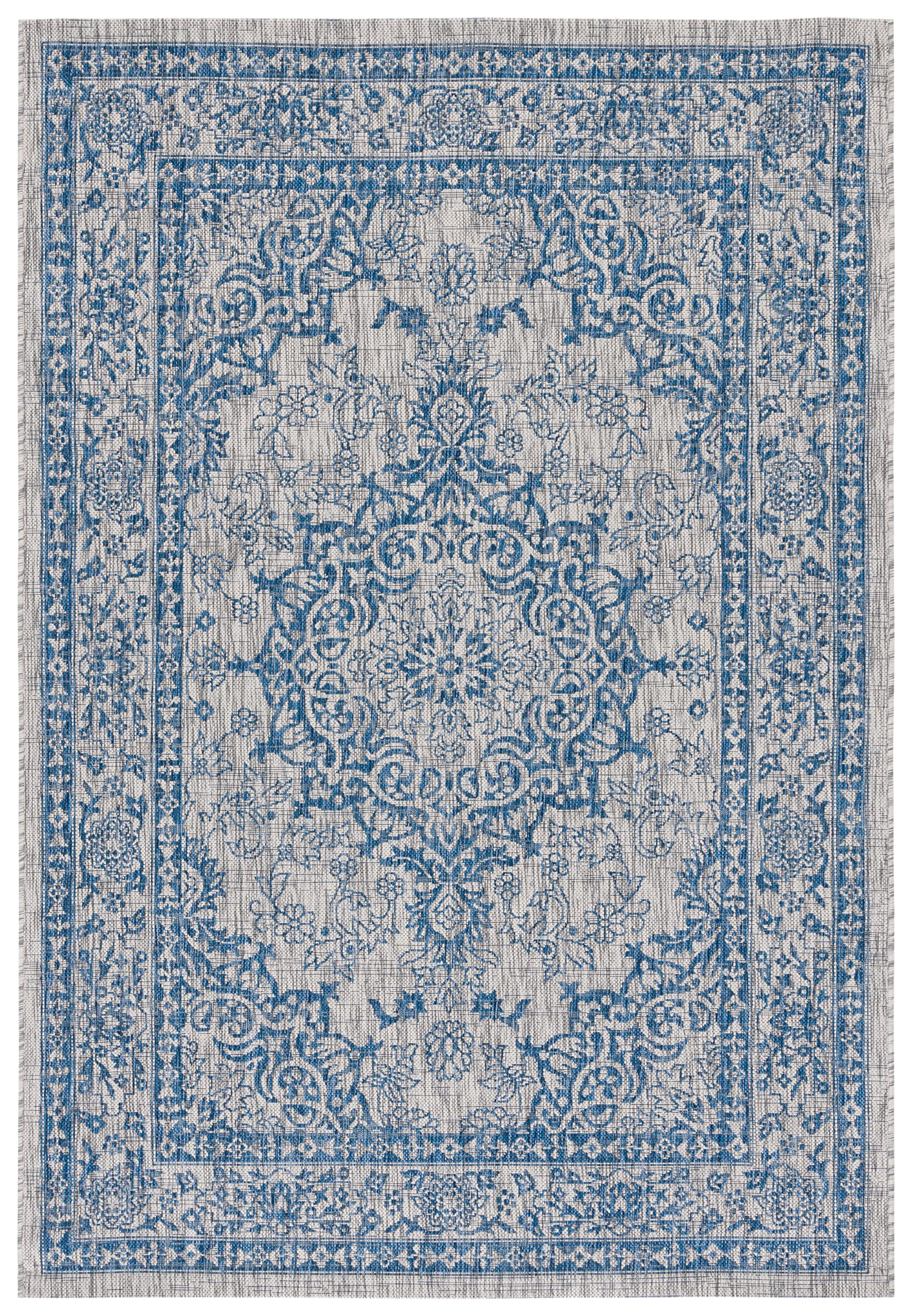 SAFAVIEH Courtyard Collection 8' x 11' Grey/Navy Indoor Outdoor Waterproof Area Rug - Easy to Clean, Perfect for Patio, Backyard, Mudroom & High Traffic Areas (Model CY8679)
