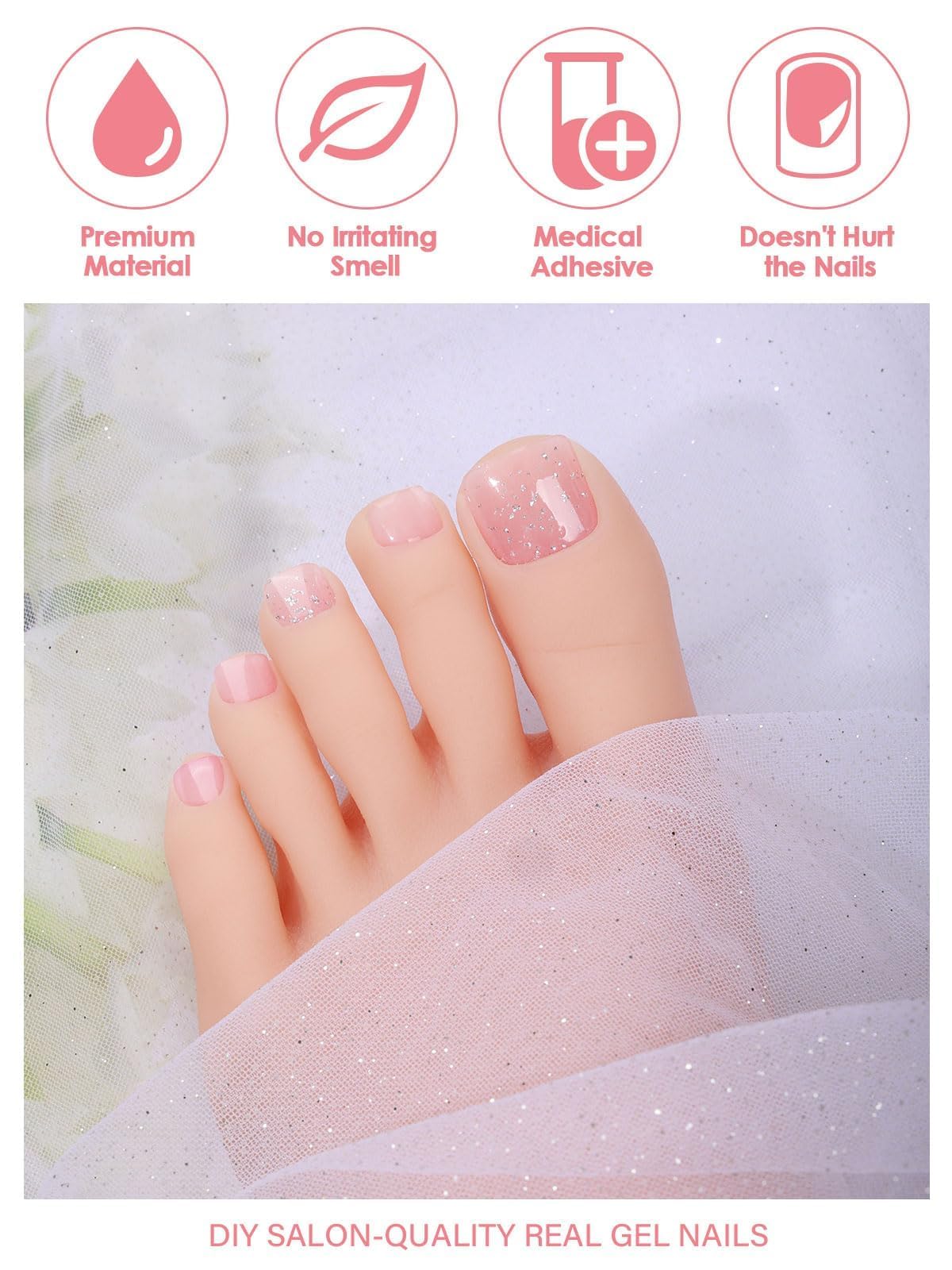 EBANKU Gel Toe Nail Stickers - Long-Lasting UV/LED Cured Nail Art Wraps for Toes, Gradient Pink Design | Salon-Quality At-Home Pedicure & Toe Nail Decoration for Parties, Vacations, and Special Occasions