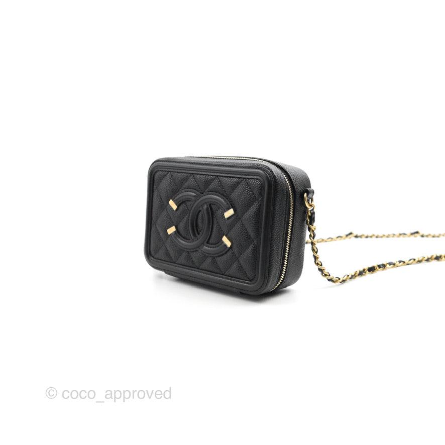 Chanel CC Filigree Vanity Clutch With Chain - Caviar Black Leather & Aged Gold Hardware - Luxury Evening Bag for Women, Perfect for Parties, Weddings & Special Occasions