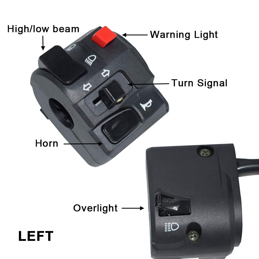 22mm Left ATV Motorcycle Handlebar Switch - Turn Signal, Horn & Warning Light Controls for 7/8
