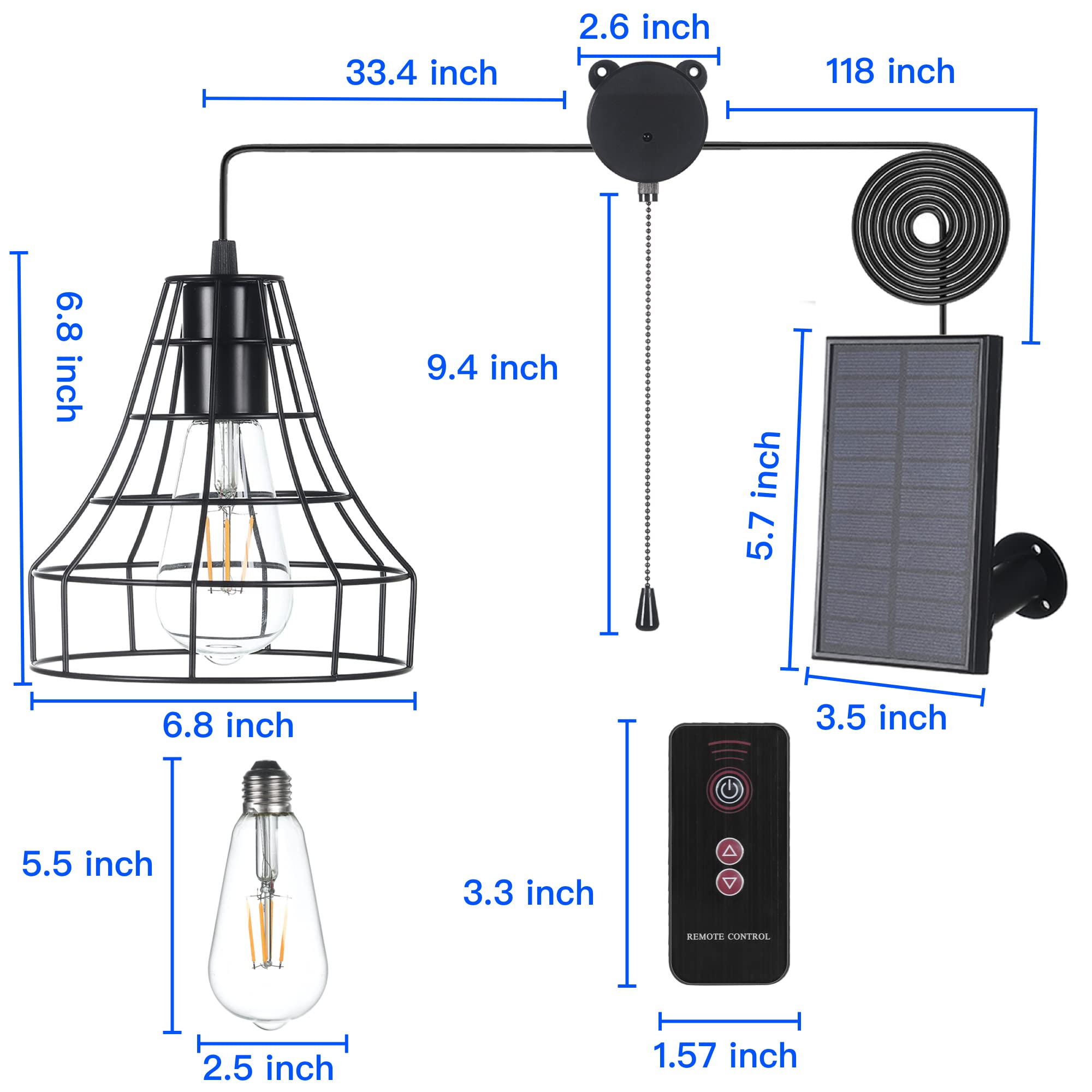 Solar Powered Pendant Lights with Remote Control - Indoor/Outdoor Waterproof Hanging Lights for Chicken Coop, Shed, Garage, Greenhouse, Patio & Barn Storage - Energy Efficient Solar Lights for Home & Garden Decor