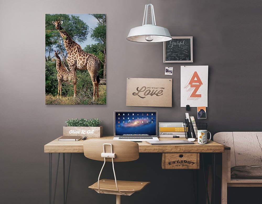 Lantern Press Giraffe and Baby Wall Art - 12x18 Wrapped Canvas Print for Nursery, Living Room & Office Decor - African Wildlife Painting for Home Decoration