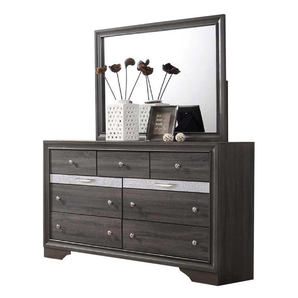 Premium DAV-EK4N 5-Piece Wooden Bedroom Furniture Set in Elegant Gray - Modern Bed Frame, Nightstand & Dresser for Cozy Master Bedroom Decor