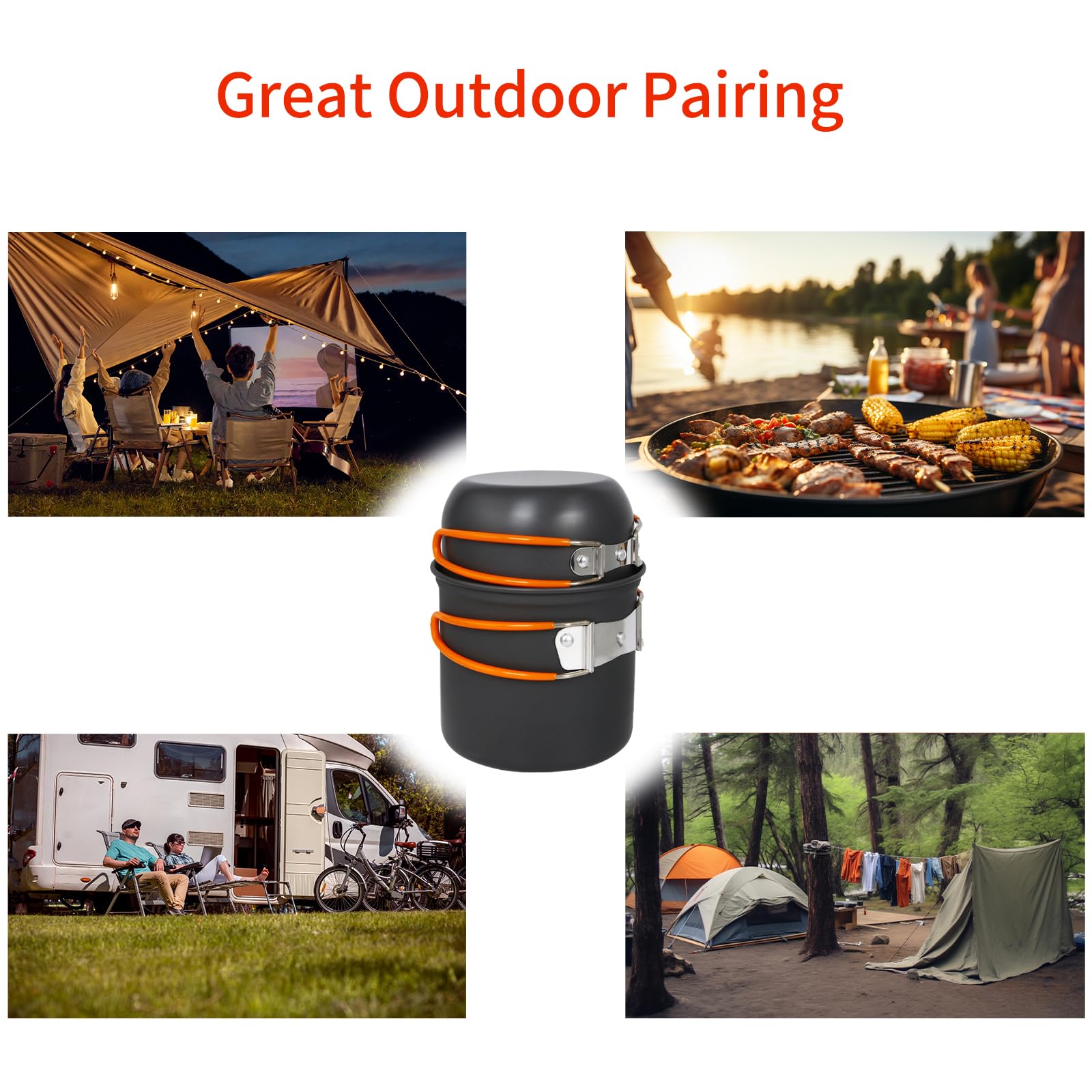 **Portable Camping Mess Kit - Lightweight Backpacking Cooking Set with Pot, Stove, Cup, Utensils & Cleaning Tools for Hiking, Picnic & Outdoor Adventures**