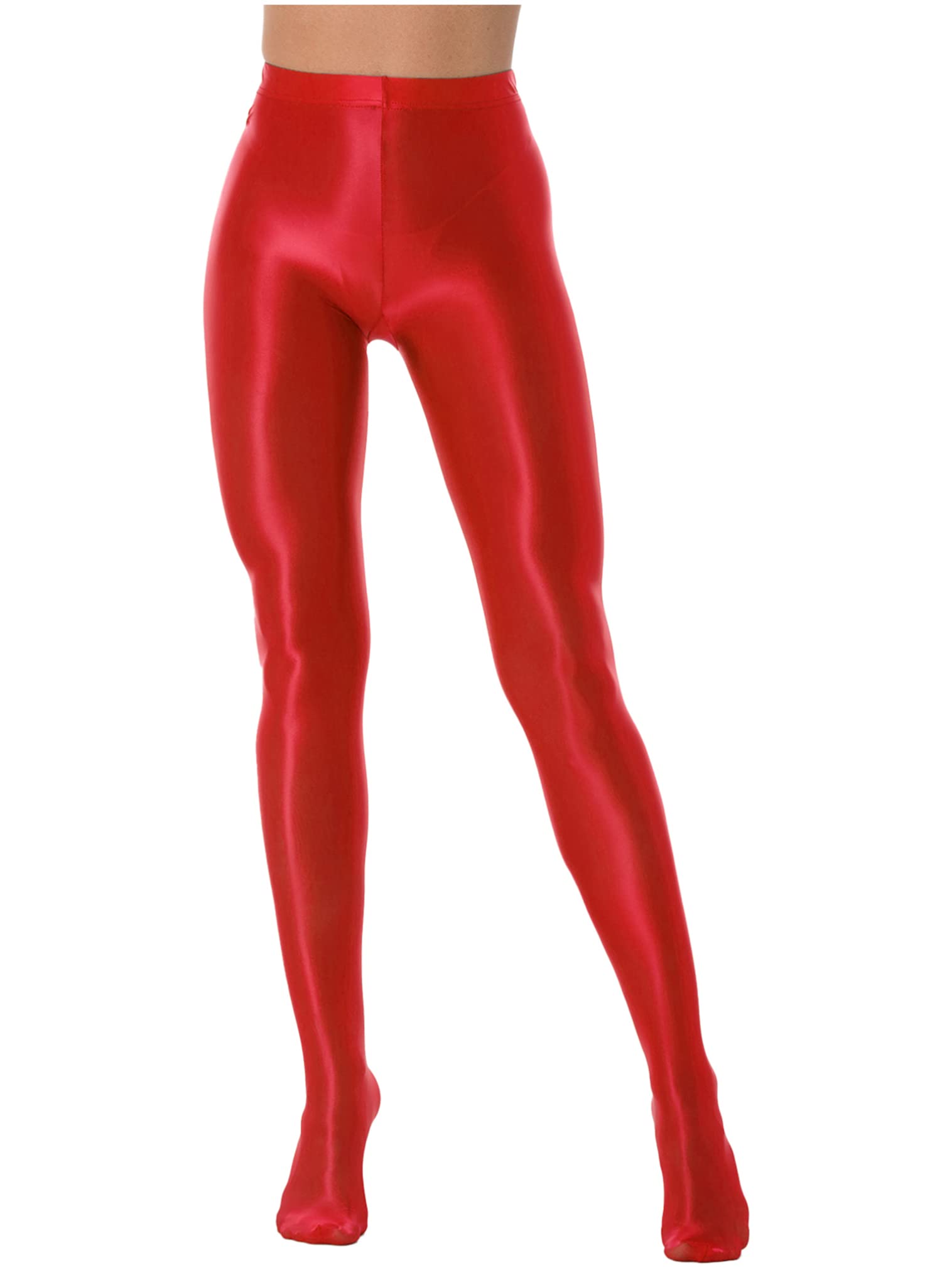 FEESHOW Women's Shiny Glossy Footed Tights - Pantyhose & Long Leggings for Fitness, Sports, Yoga - Perfect for Workout, Dance, and Everyday Wear