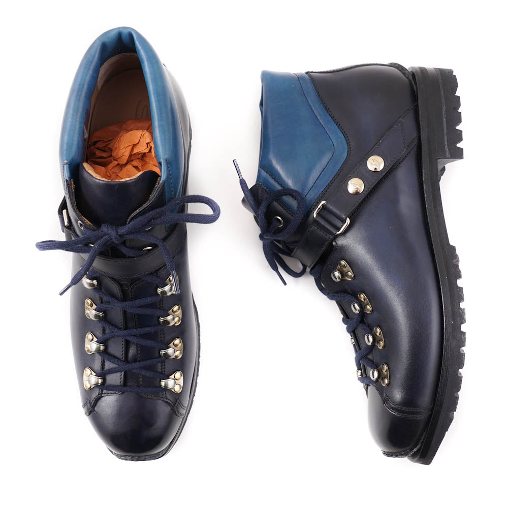 Santoni Premium Calf Leather Hiking Boots for Men - Waterproof Navy Blue Outdoor Boots for Trekking, Camping & Mountain Adventures