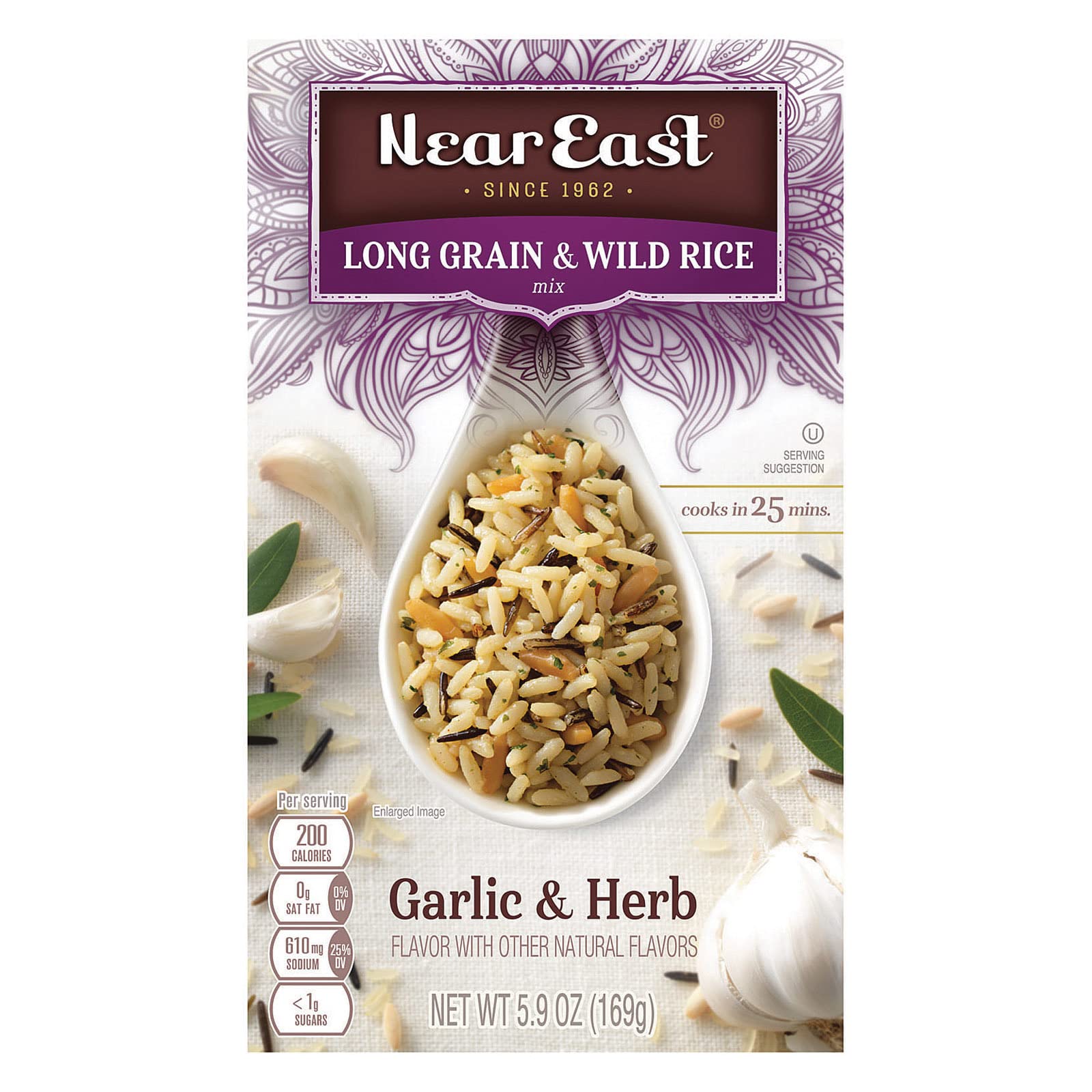Near East Garlic & Herb Long Grain & Wild Rice Mix, 5.9-Ounce Box (Pack of 6) – Quick & Flavorful Side Dish for Weeknight Dinners, Meal Prep & Holiday Gatherings