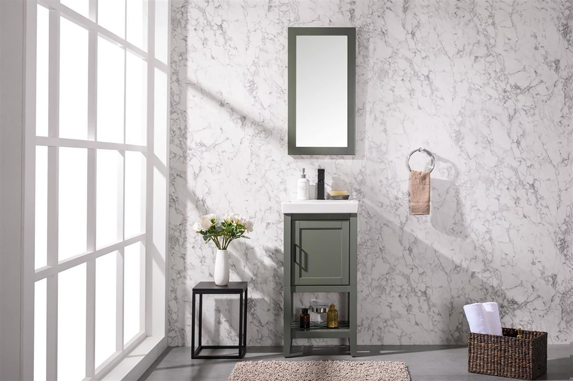 18-inch Pewter Green Bathroom Vanity with Sink - Modern Farmhouse Style for Small Spaces | Perfect for Powder Rooms, Guest Baths & Apartment Renovations