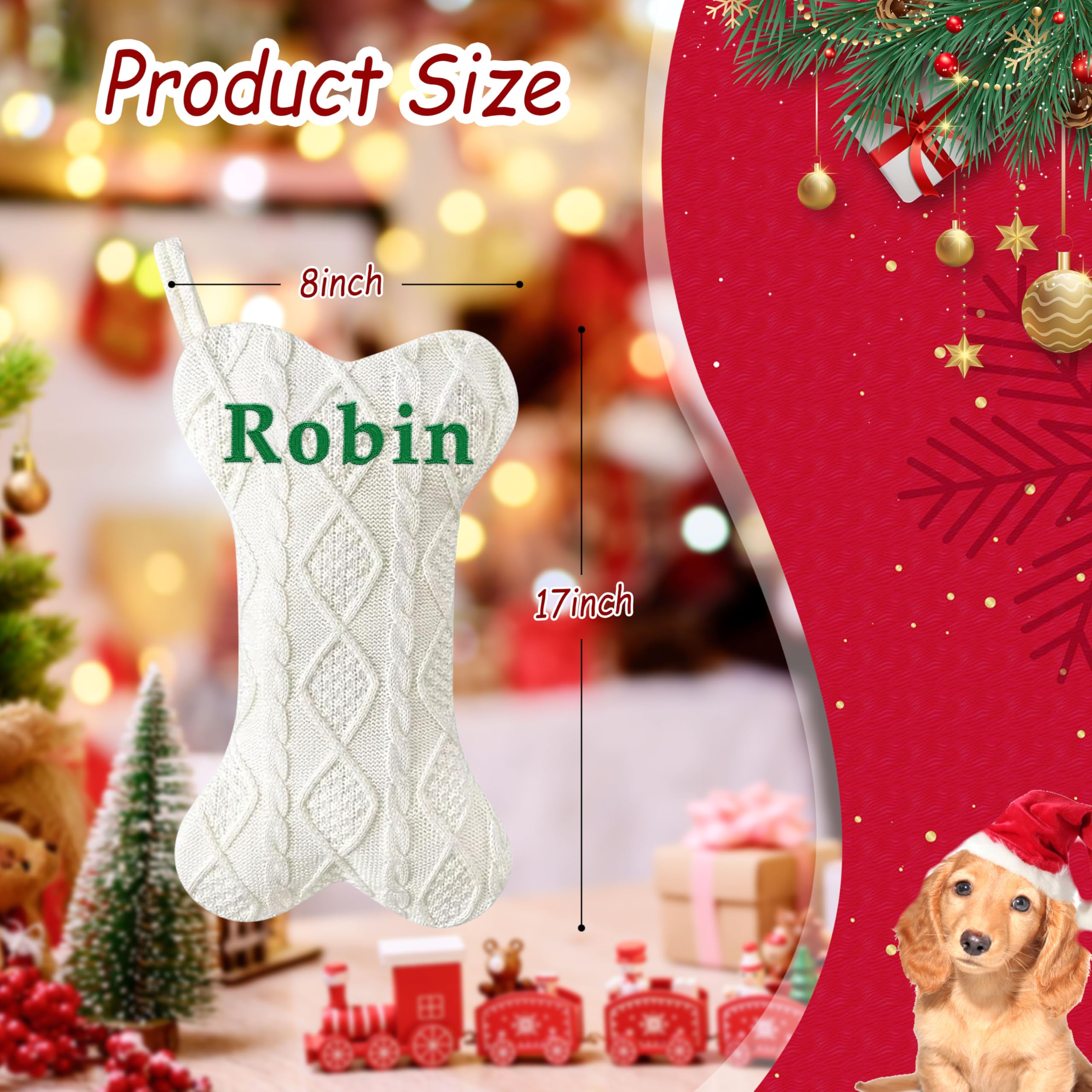 Personalized Pet Christmas Stocking - Large Custom Embroidered Name Stocking for Dogs & Cats, Bone-Shaped Holiday Stocking for Fireplace Decor - Perfect for Family Christmas Celebrations & Pet Lovers Gift (1 Piece)