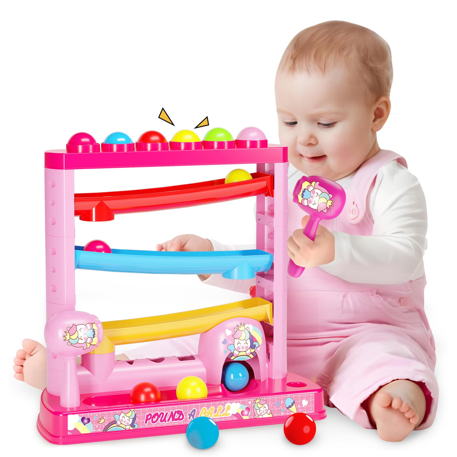 OCHIDO Montessori Toys for 1 2 3 Year Old Kids - Pound A Ball Game with 2 Hammers & 12 Balls - Early Learning Educational Toys for Toddlers - Perfect Gift for Girls & Boys - Great for Sensory Play, Hand-Eye Coordination & Preschool Learning