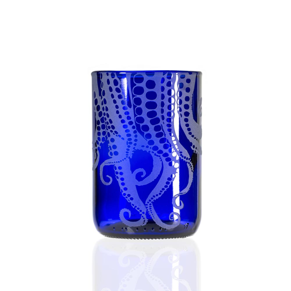 Upcycled Oscar Octopus 12oz Blue Reusable Tumbler Cup - Set of 2 | Eco-Friendly Coffee Mug for Home, Office & Travel | BPA-Free Insulated Drinkware for Hot & Cold Beverages