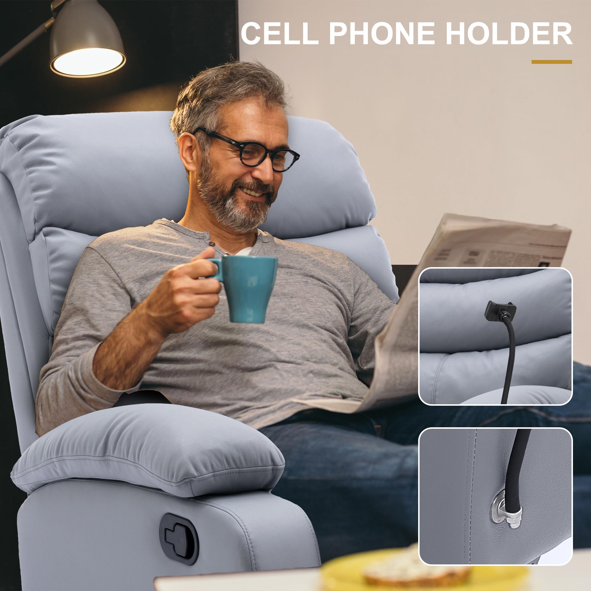 Comfortable Swivel Rocking Recliner Chair - Soft Microfiber Fabric Manual Recliner with 360° Rotation, Compact Living Room Chair for Nursery, Bedroom & RV - Light Gray - Perfect for Relaxing, Nursing & Small Space Living