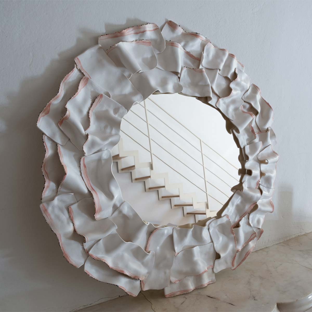Lardo Ceramic Sculpture Mirror - Handmade Decorative Wall Art for Living Room, Bedroom & Bathroom - Unique Home Decor Gift Idea
