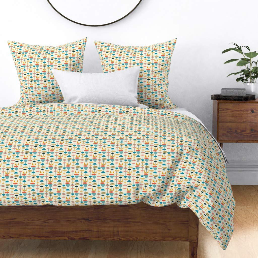 Custom Mid Century Modern Geometric Duvet Cover - King/California King Size, 100% Cotton Sateen Bedding with Retro 1950s Atomic Abstract Print | Perfect for Vintage & Boho Chic Bedroom Decor