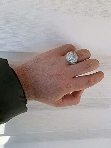 HarlemBling Solid 925 Sterling Silver Men's Iced Hip Hop Ring - Octagonal Cluster Flooded Out Design - 18mm Wide Statement Jewelry for Men - Perfect for Rap Concerts, Streetwear Fashion & Gift Giving