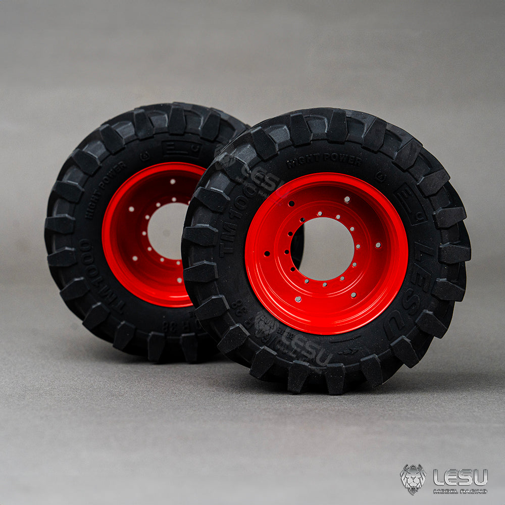 1 Pair Front/Rear Wheel Rubber Tire with Metal Hub for LESU 1/14 RC Hydraulic Tractor AOUE 1050 - Agricultural Vehicle DIY Replacement Parts for RC Model Cars & Farm Toy Collection