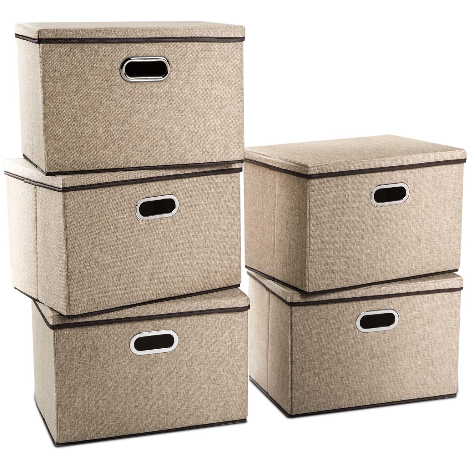 PRANDOM Extra Large Collapsible Storage Bins with Lids [5-Pack] - Foldable Fabric Storage Baskets Organizer for Closet, Bedroom, Office & Nursery - Space Saving Linen Storage Containers with Cover (22.8x15.75x13.8 Inches) - Perfect for Home Organization, Seasonal Storage & Kids Toy Storage