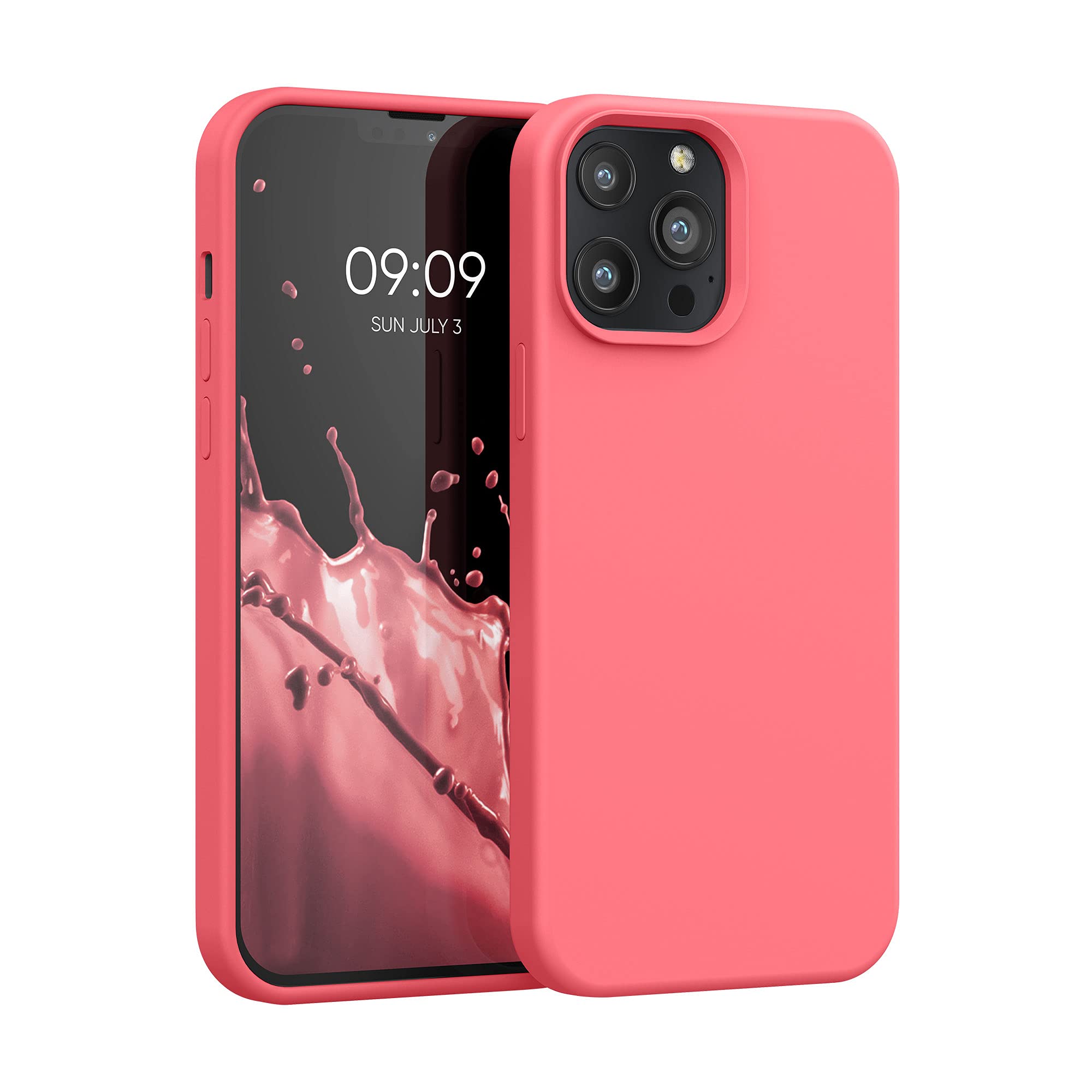 kwmobile Shockproof TPU Silicone Case for Apple iPhone 13 Pro Max - Soft Protective Phone Cover in Neon Coral - Perfect for Everyday Use, Travel & Outdoor Activities