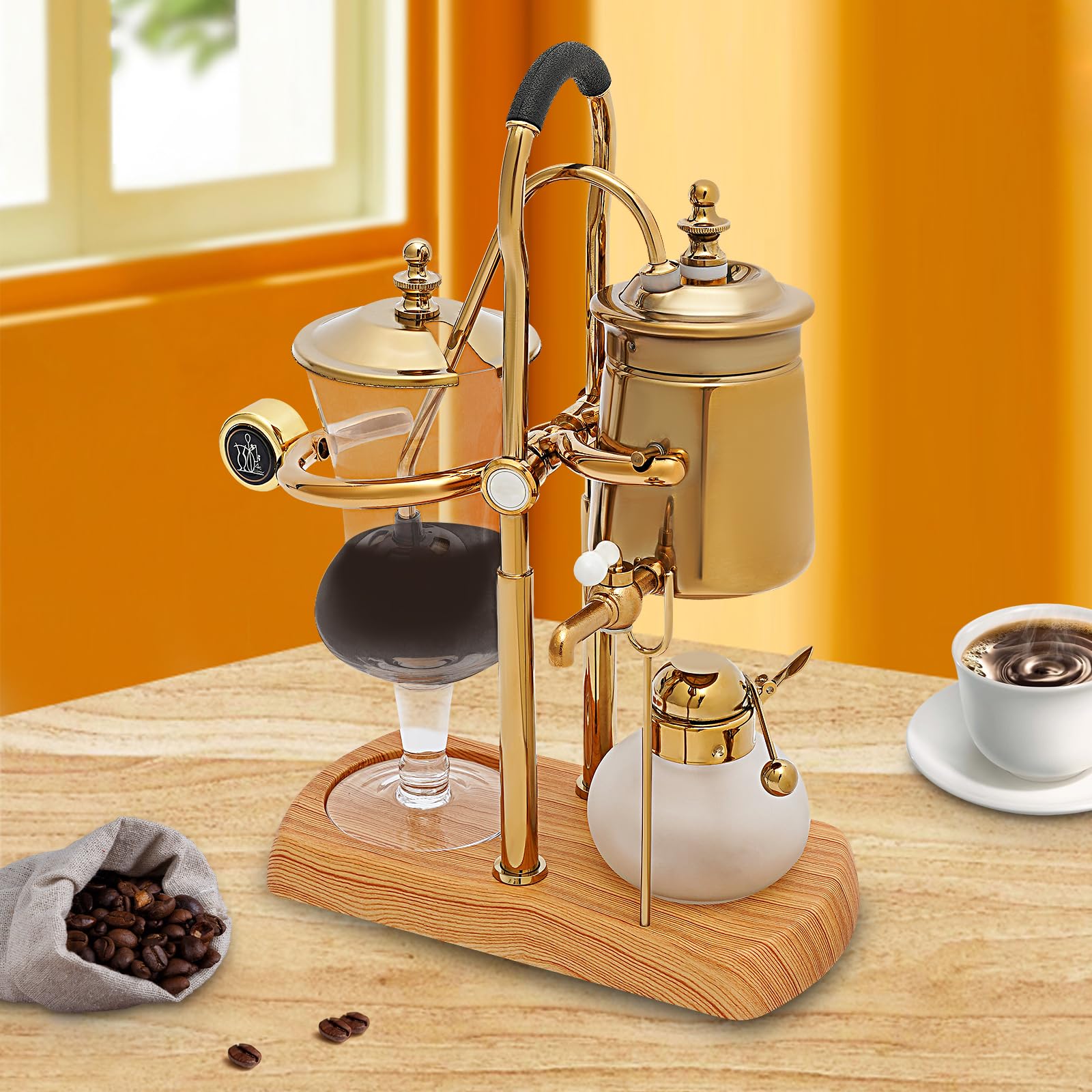 Premium Belgian Siphon Coffee Maker - 500ml/15 oz Vintage Gravity Balance Brewer with Elegant Retro Gold Design - Perfect for Home Brewing & Coffee Enthusiasts
