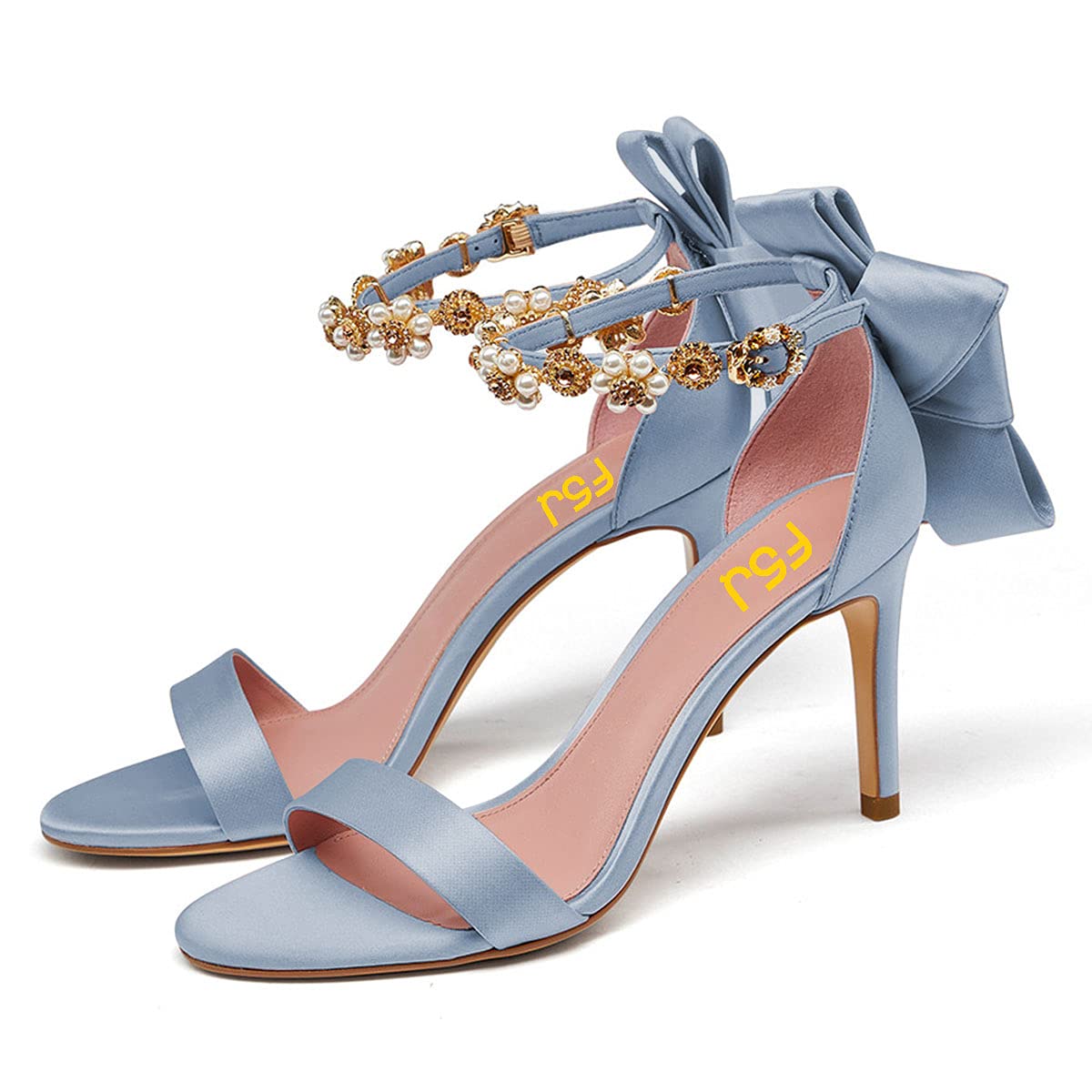 FSJ Women's Crystal Rhinestone Stiletto Heel Sandals - Open Toe Ankle Strap Wedding Shoes with Adjustable Buckle & Pearl Flower Bow for Bridal, Prom, Evening Party Dress | Perfect for Weddings, Dances, Formal Events