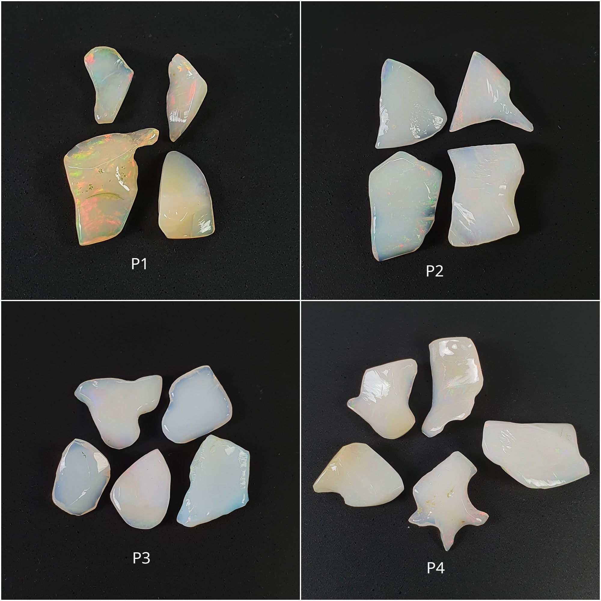 Natural Ethiopian Opal Gemstone Cabochon - Untreated, Unheated White Opal in Unique Uneven Shapes (4pc or 5pc Set) | Perfect for Jewelry Making, Wire Wrapping & Healing Crystal Collections
