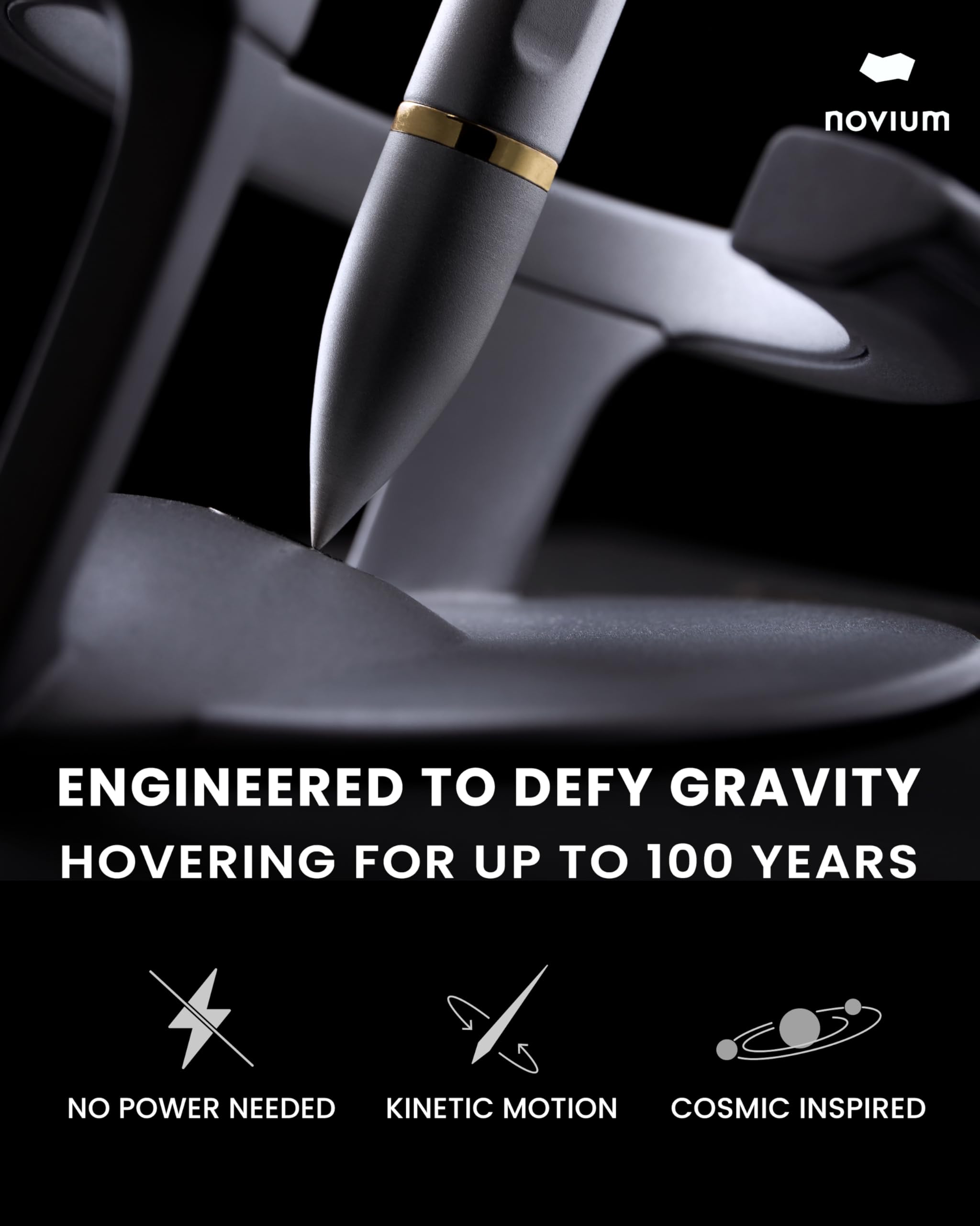 Novium Hoverpen 2.0 Interstellar Edition - Premium German-Engineered Magnetic Ballpoint Pen in Starlight Silver | Perfect for Office, Gifts & Space Enthusiasts