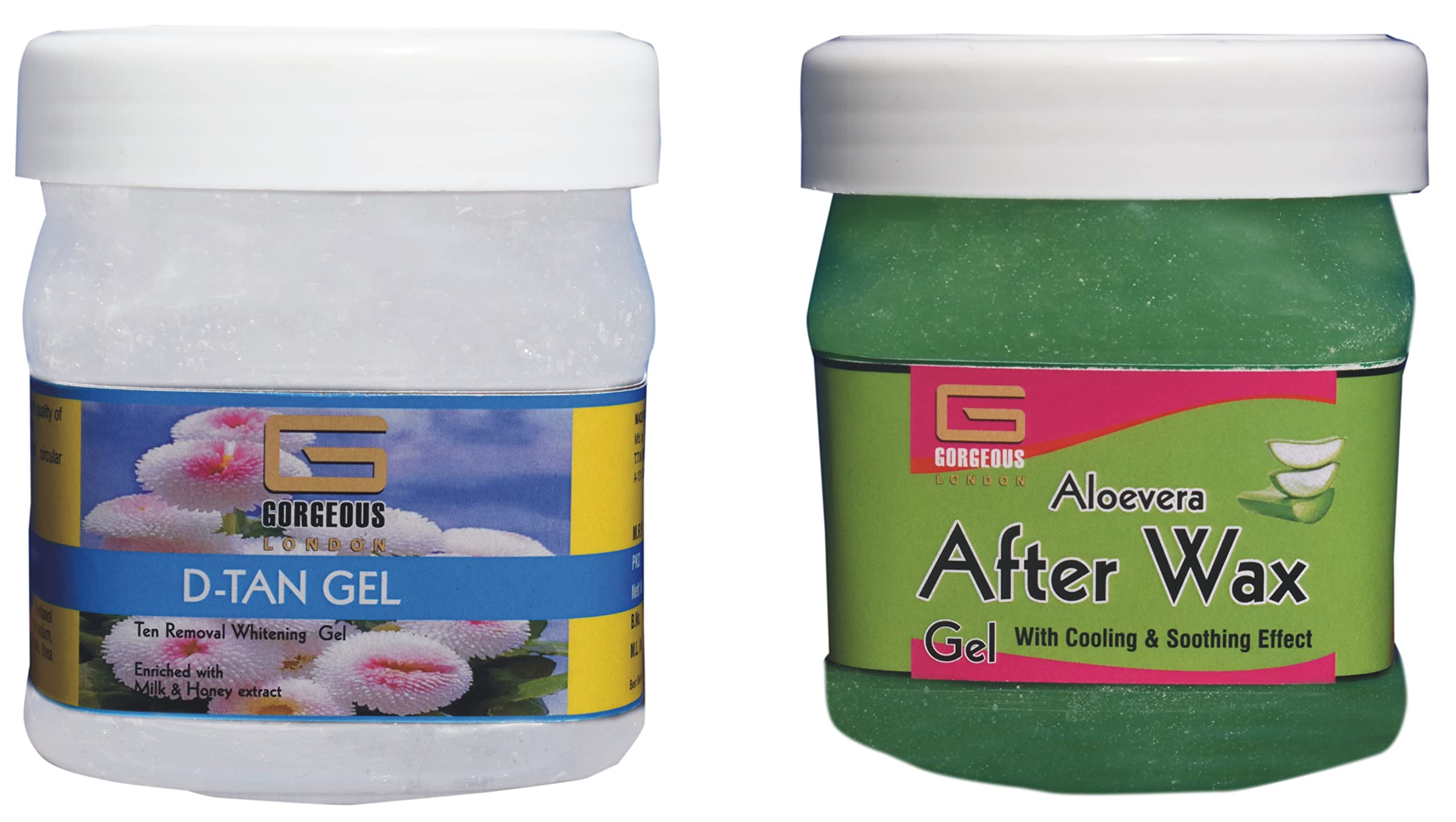 London D-Tan Gel & Aloe Vera After Wax Gel Combo (2 x 450ml) - Skin Brightening & Post-Wax Care for Smooth, Glowing Skin - Perfect for Salon & Home Waxing Treatments