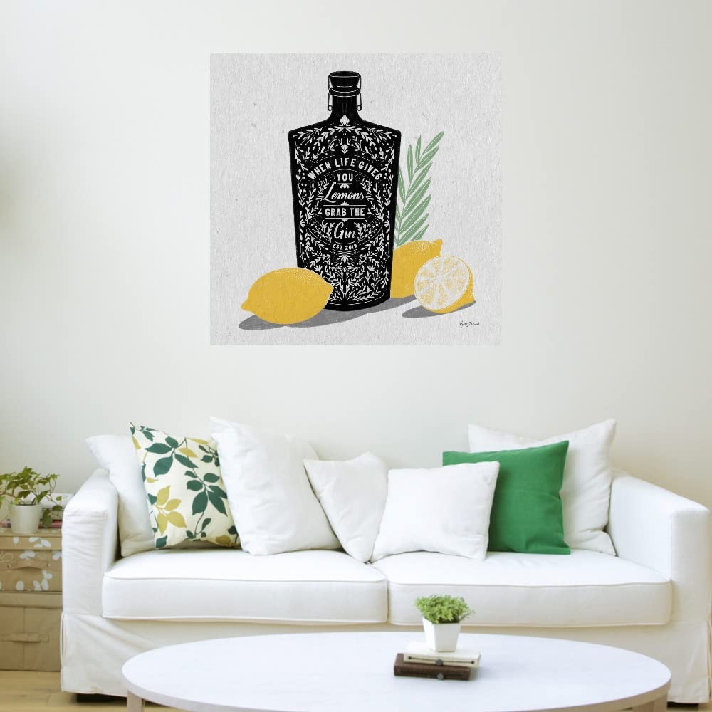 Becky Thorns Fruity Spirits Gin Fine Art Canvas Wall Decor - 37x37 Inches Ready to Hang - Perfect for Living Room, Bedroom, Bathroom, Kitchen, Office, Bar & Dining Room - Elegant Home & Commercial Decor